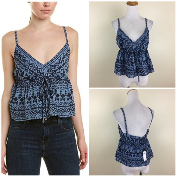 NWT BCBGMAXAZRIA Drawstring Chambray Navy EMELI Embroidered Tank Top - Picture 1 of 10